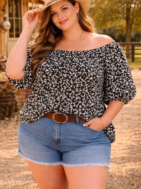 Old Navy Black and White Floral Off-Shoulder Blouse size 3X